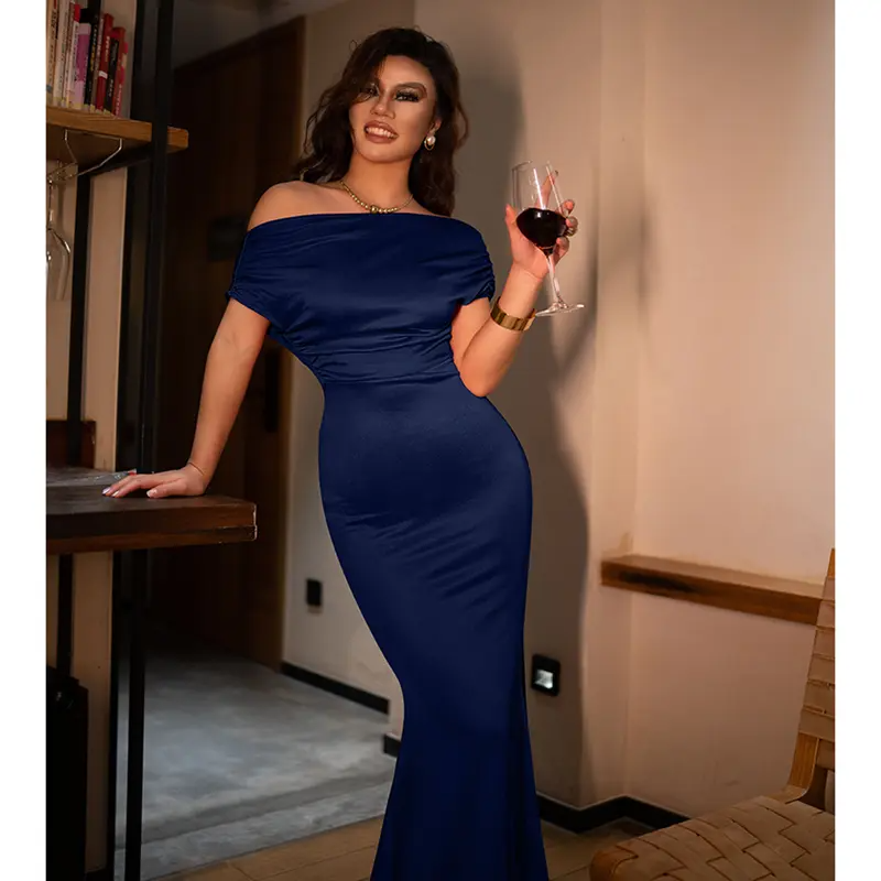 OYS Women's Elegant Sleeveless Off Shoulder Bodycon Long Formal Party Evening Dress Fabric Polyester